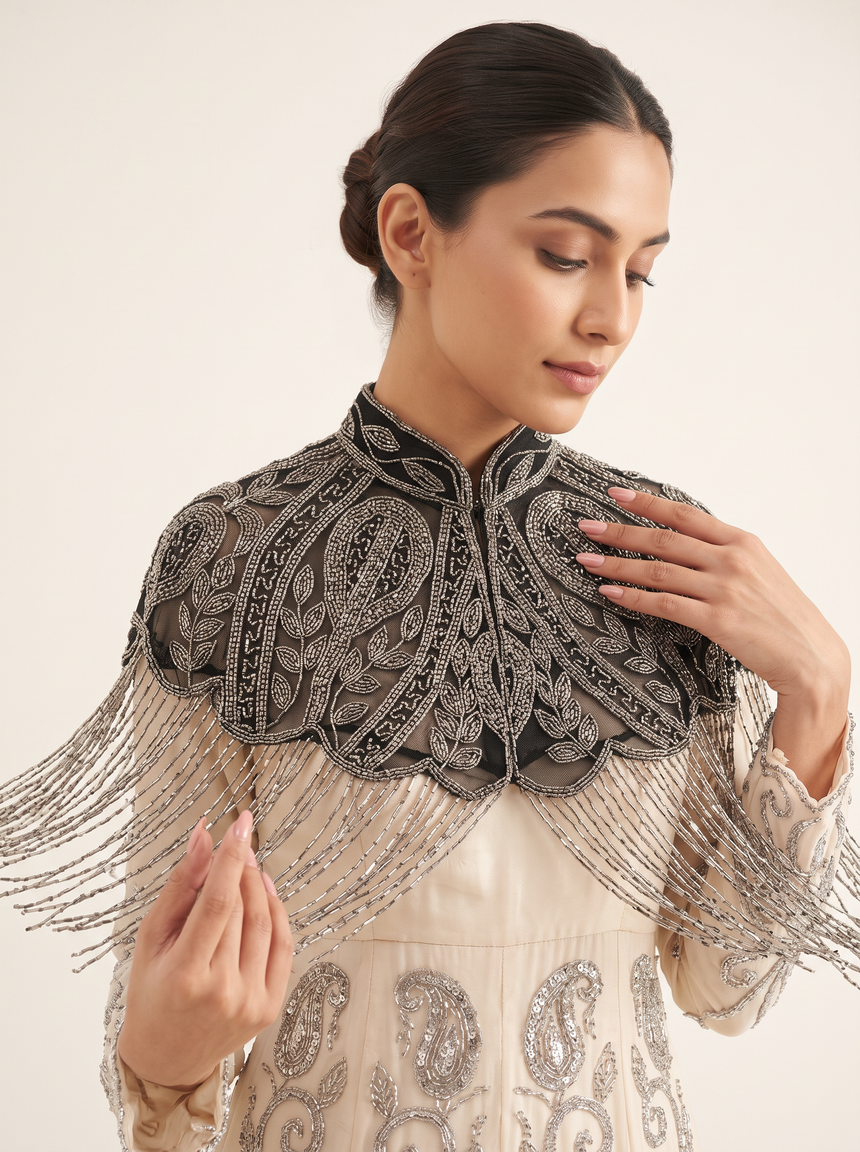 ibBan Embellished Beaded Net Neck Cape - Jauri