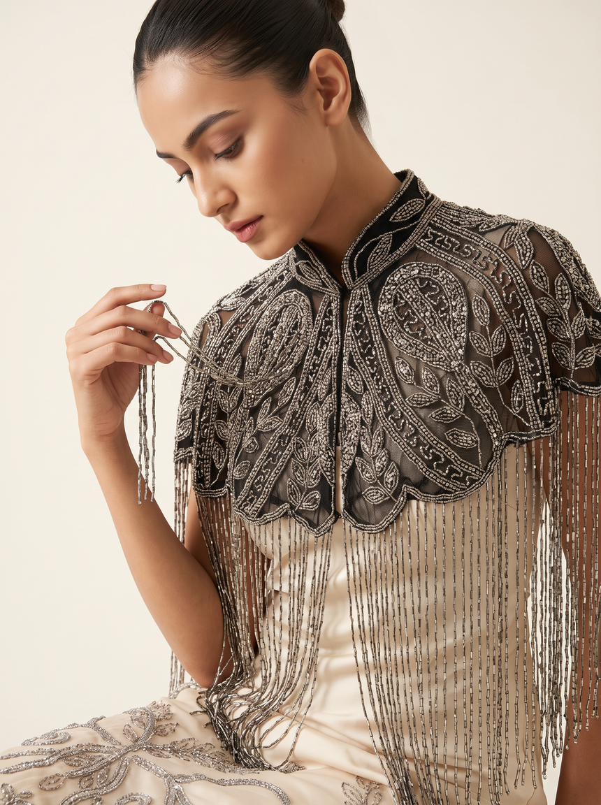 ibBan Embellished Beaded Net Neck Cape - Jauri