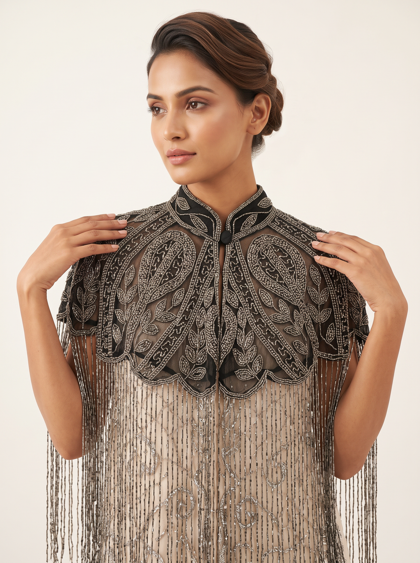 ibBan Embellished Beaded Net Neck Cape - Jauri