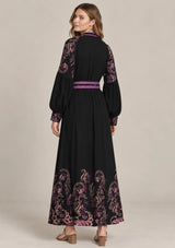 ibBan Cotton Long Dress with Contrast Waist Belt -Minja