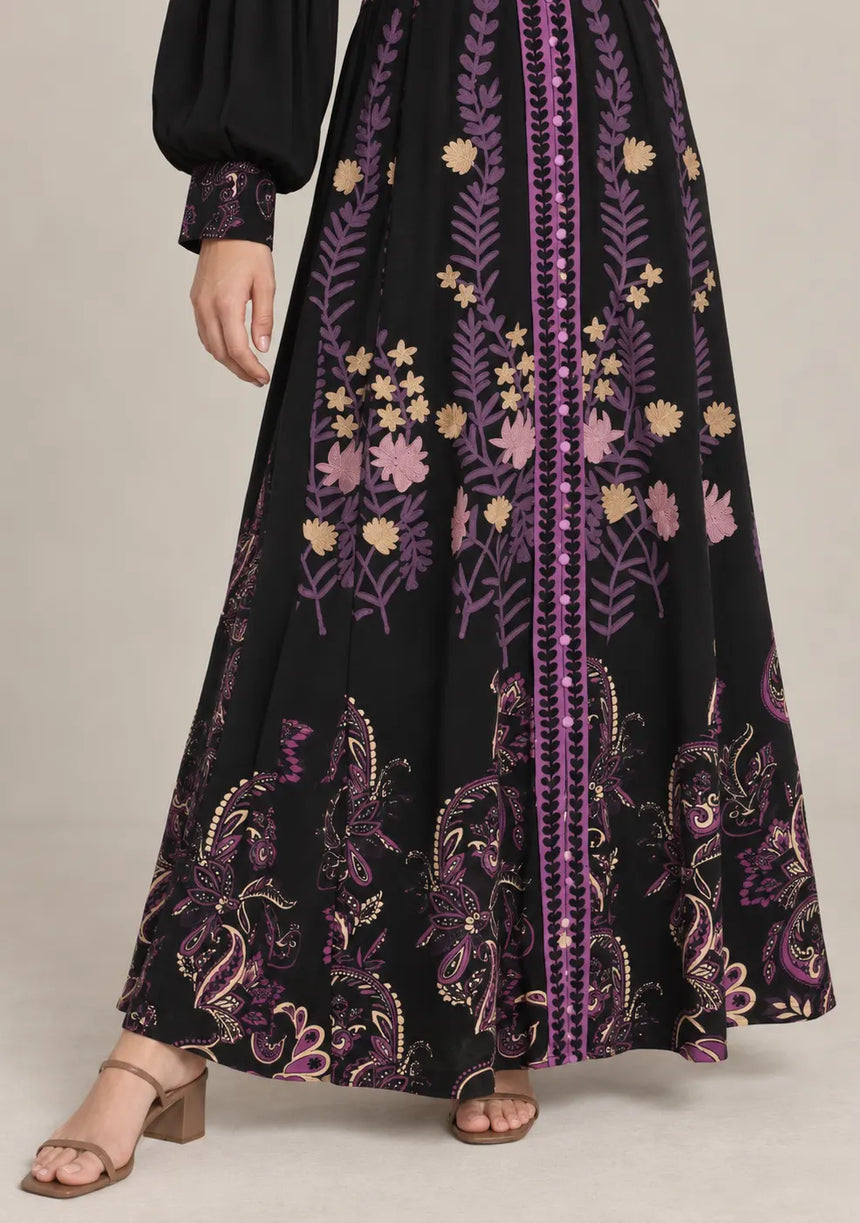 ibBan Cotton Long Dress with Contrast Waist Belt -Minja
