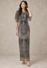 ibBan Women’s Long Dress with Hand Beadwork & Fringe Sleeves -  Esmi