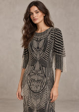 ibBan Women’s Long Dress with Hand Beadwork & Fringe Sleeves -  Esmi
