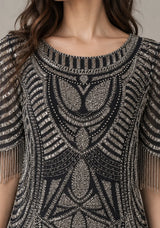 ibBan Party Short Dress with Beadwork & Fringe Sleeves - Esmi