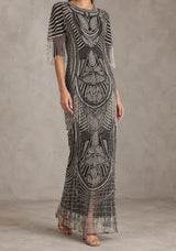 ibBan Women’s Long Dress with Hand Beadwork & Fringe Sleeves -  Esmi