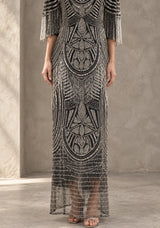 ibBan Women’s Long Dress with Hand Beadwork & Fringe Sleeves -  Esmi