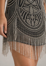 ibBan Party Short Dress with Beadwork & Fringe Sleeves - Esmi