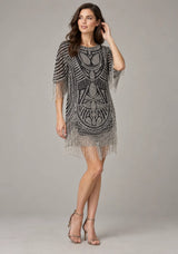 ibBan Party Short Dress with Beadwork & Fringe Sleeves - Esmi