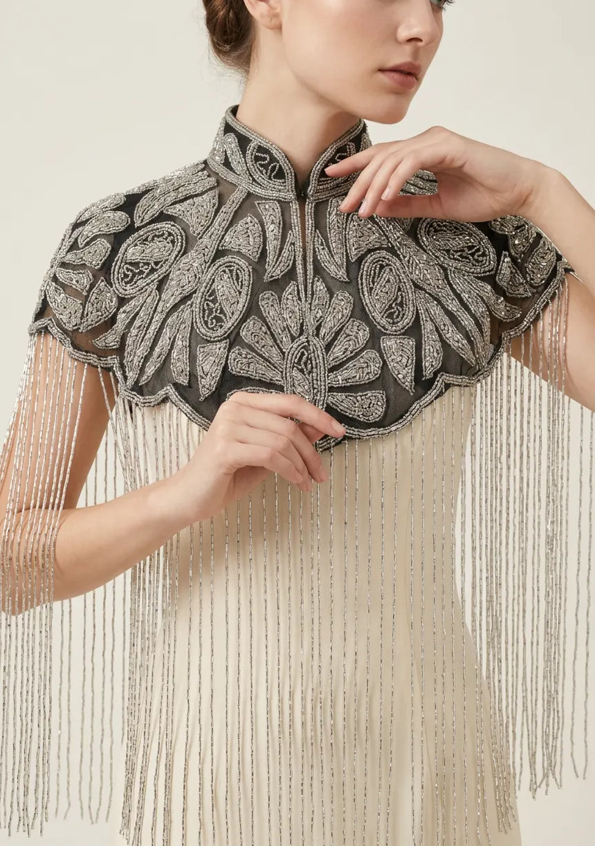 ibBan Beaded Net Neck Cape with Fringe - Dura