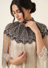 ibBan Beaded Net Neck Cape with Fringe - Sela