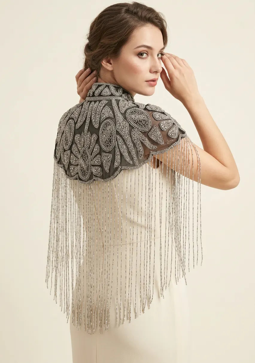 ibBan Beaded Net Neck Cape with Fringe - Dura