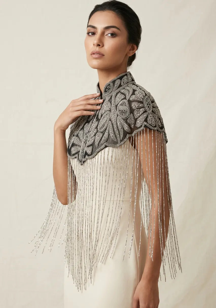 ibBan Beaded Net Neck Cape with Fringe - Dura