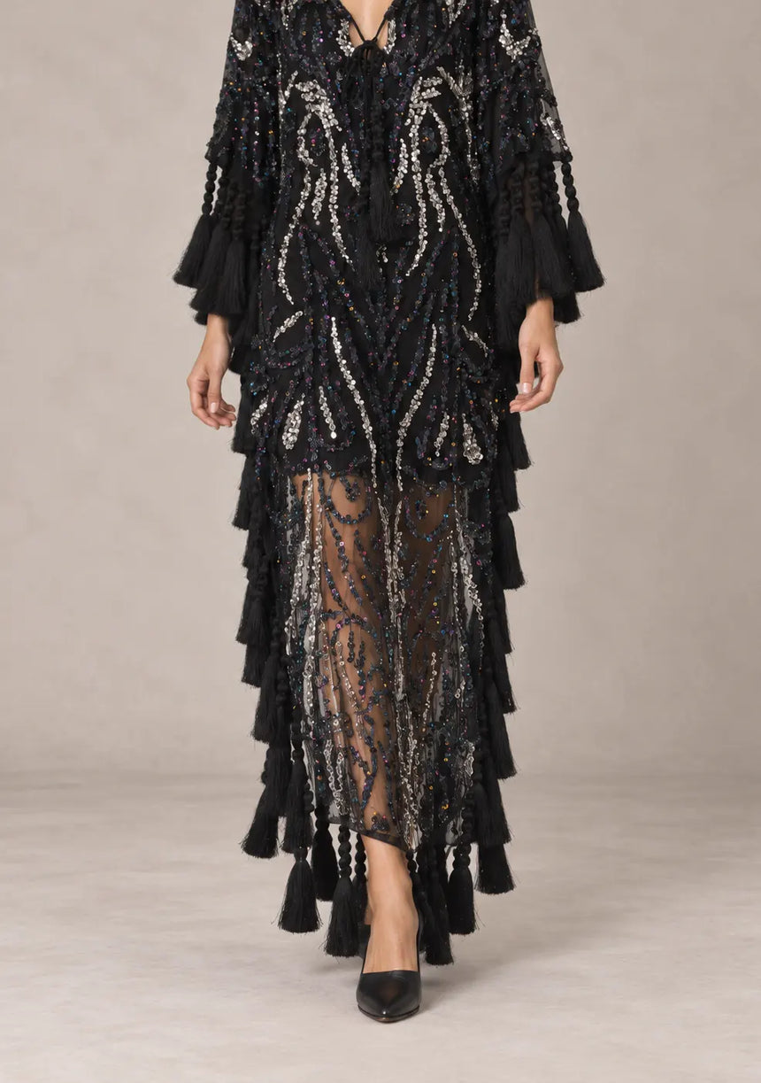 Women’s Kaftan Dress with Hand Beadwork & Tassel Fringe -Emlia