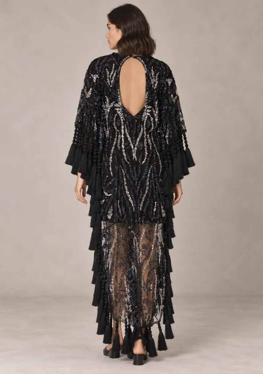Women’s Kaftan Dress with Hand Beadwork & Tassel Fringe -Emlia