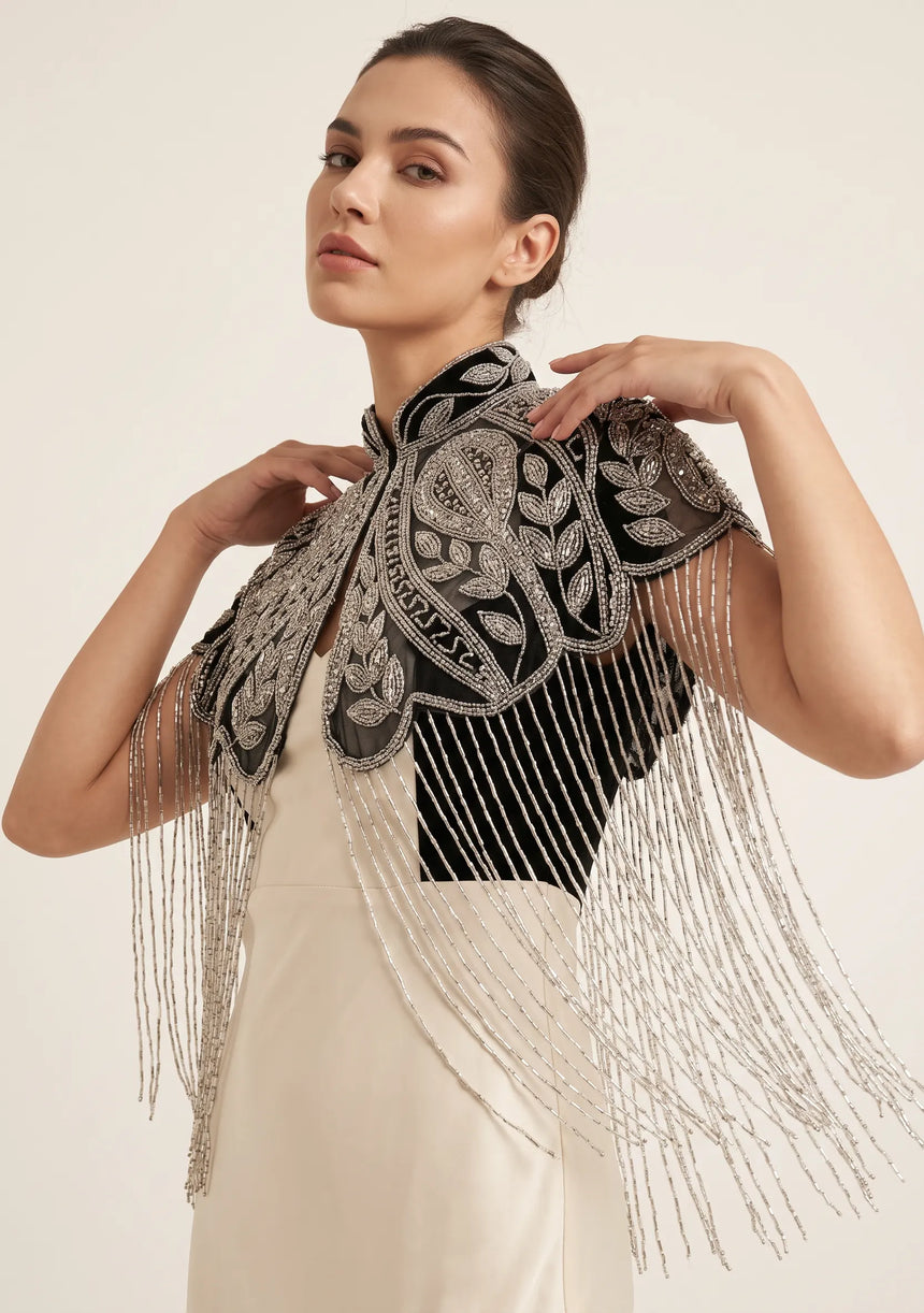 ibBan Embellished Beaded Net Neck Cape - Jauri