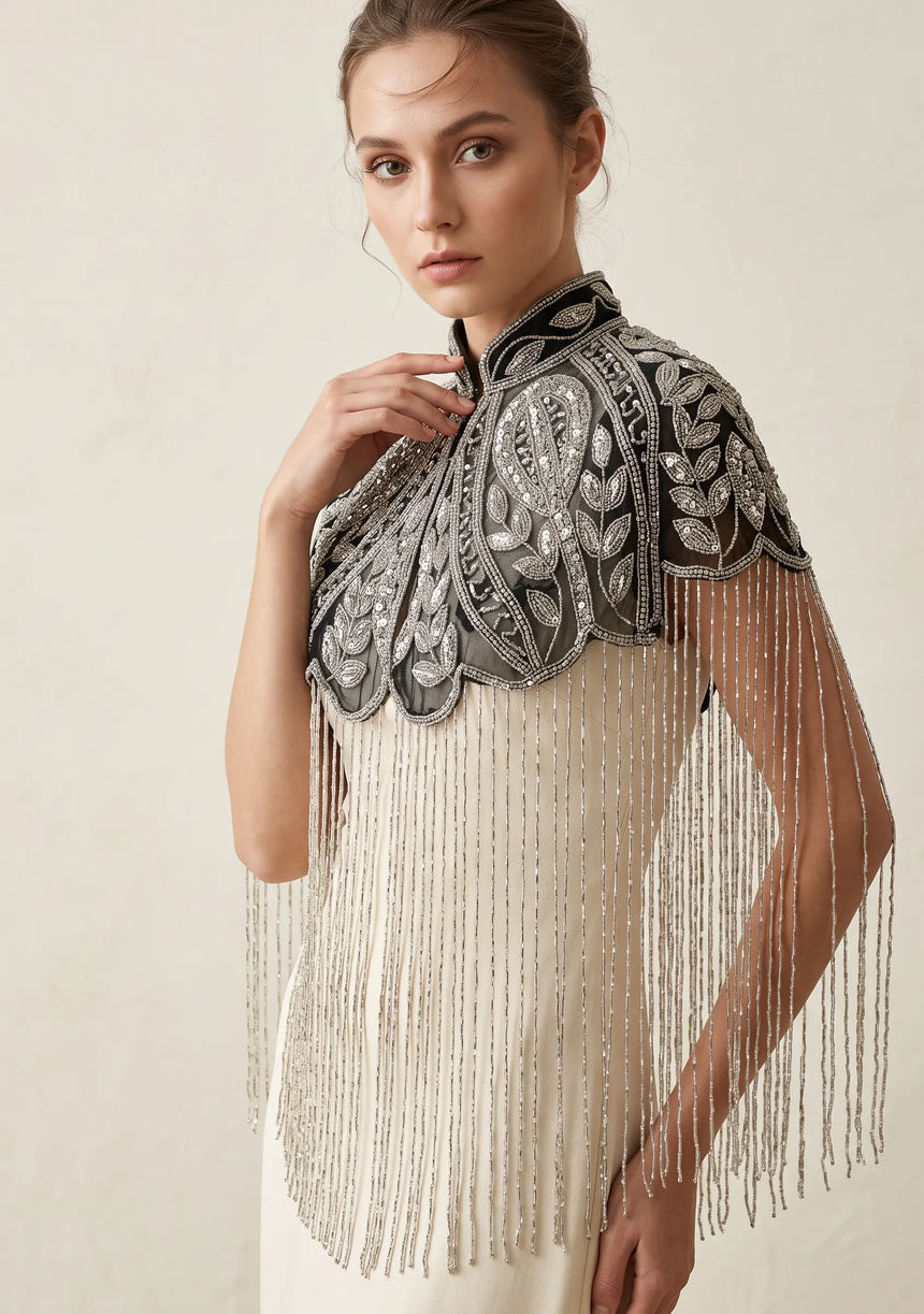 ibBan Embellished Beaded Net Neck Cape - Jauri