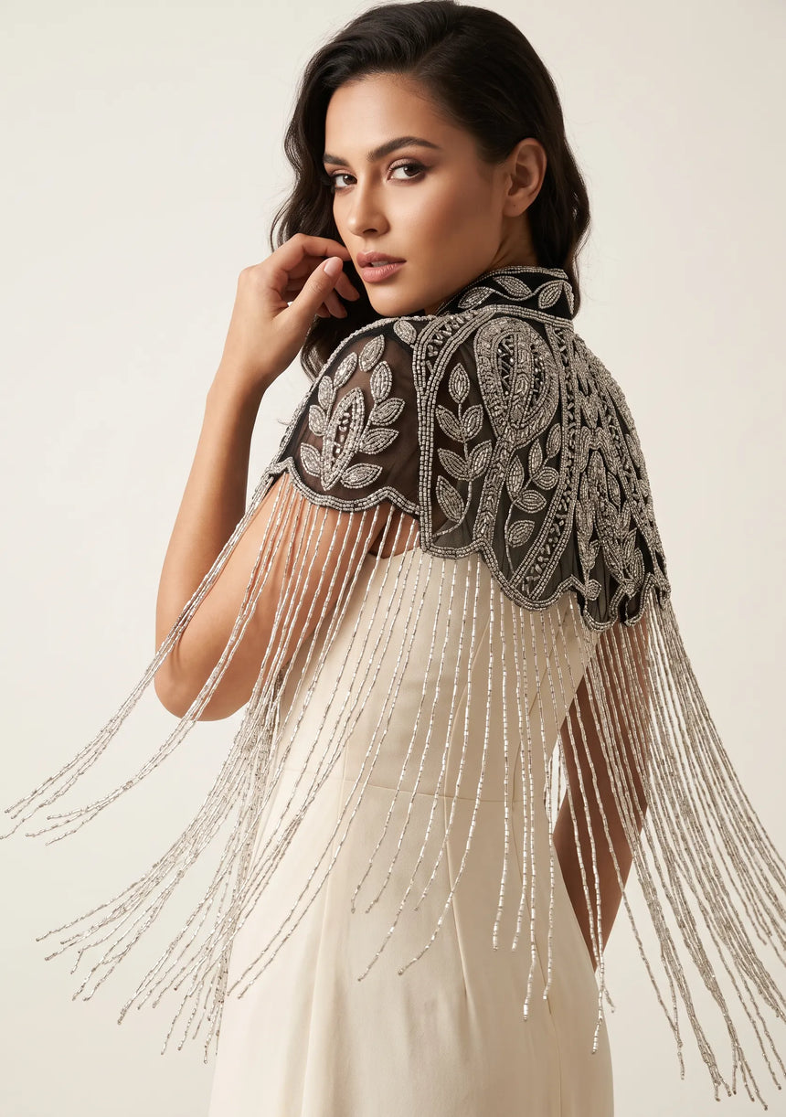 ibBan Embellished Beaded Net Neck Cape - Jauri