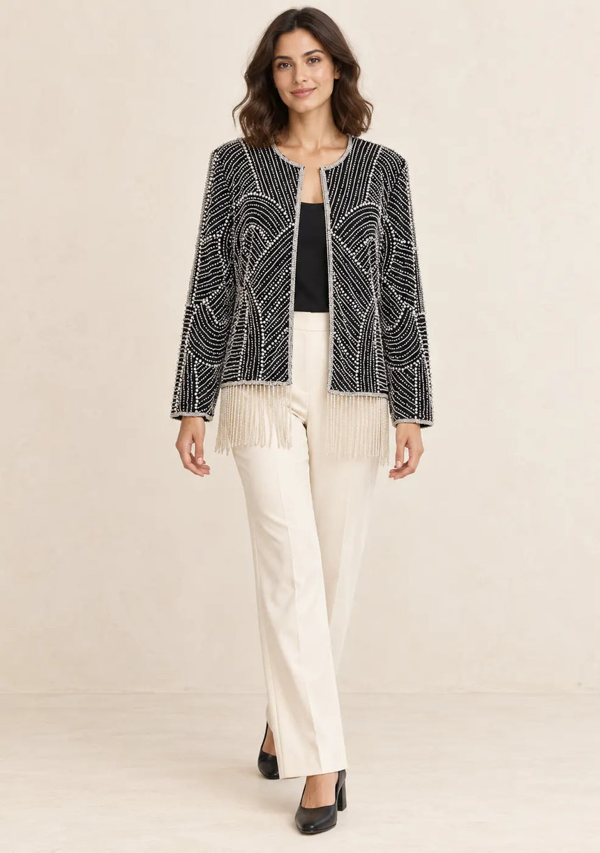 ibabn Women’s Hand Beaded Fringe Jacket - Amaya