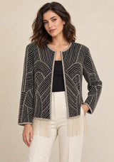 ibabn Women’s Hand Beaded Fringe Jacket - Amaya