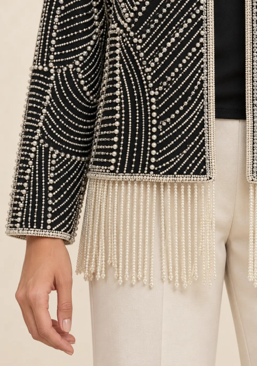 ibabn Women’s Hand Beaded Fringe Jacket - Amaya