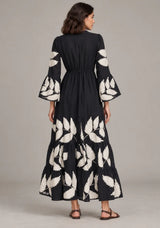 ibBan Leaf Print Cotton Maxi Dress with Tassel Tie - Livia