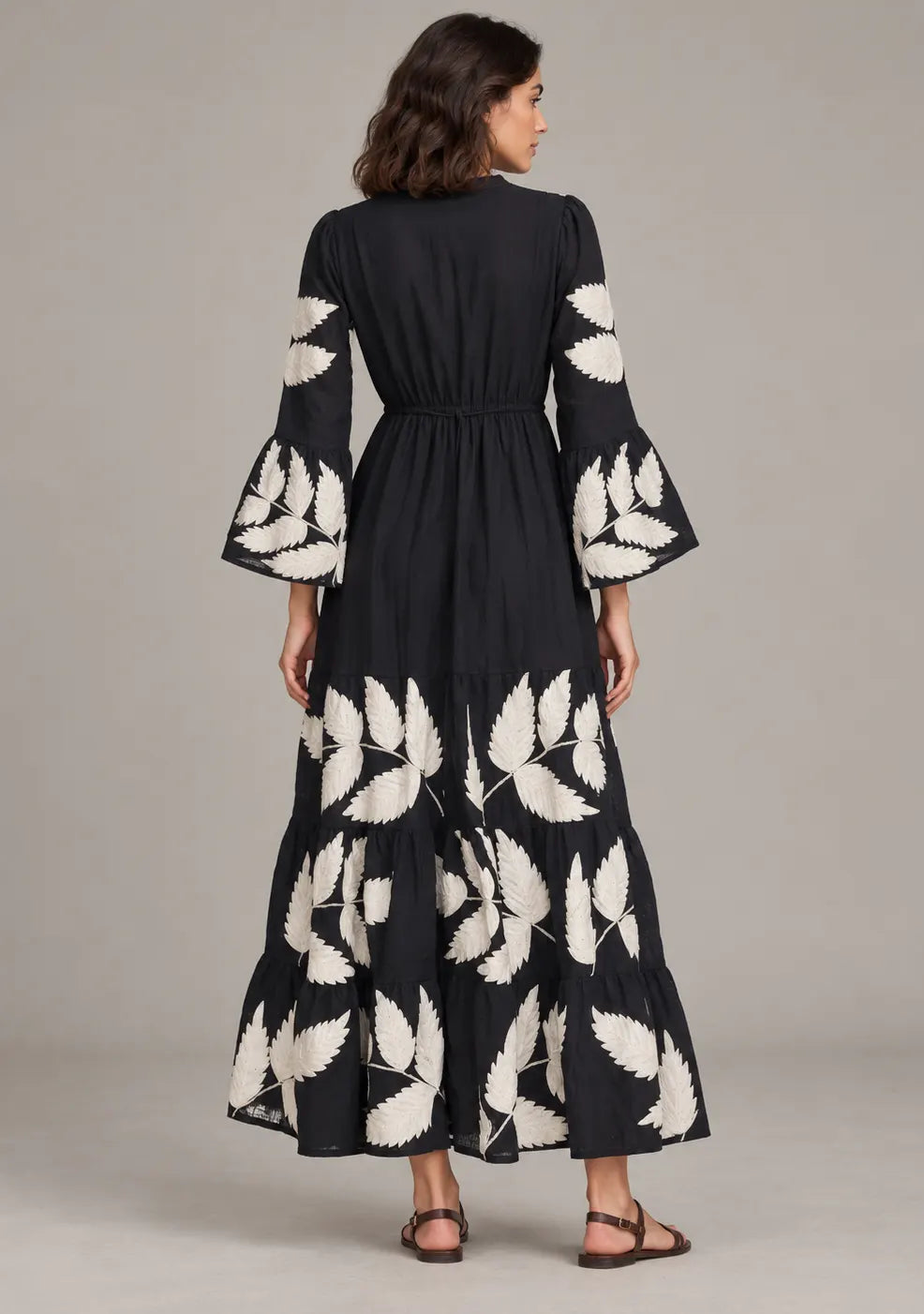 ibBan Leaf Hand Embroidery Cotton Long Tunic - Livia