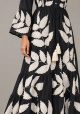 ibBan Leaf Print Cotton Maxi Dress with Tassel Tie - Livia