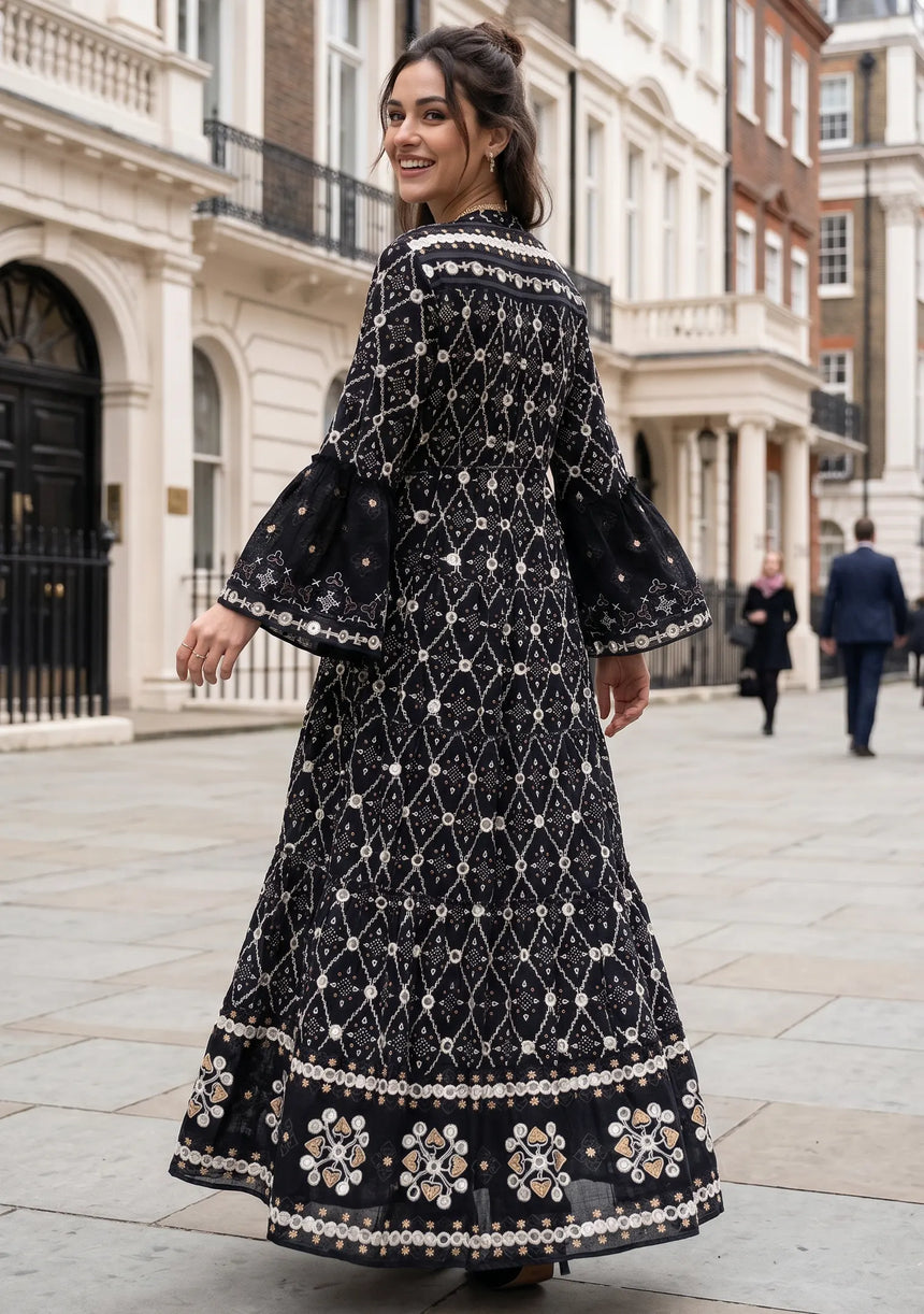 ibBan Hand Embroidered Winter Tunic Dress | Luxury Bohemian Elegance - Melida