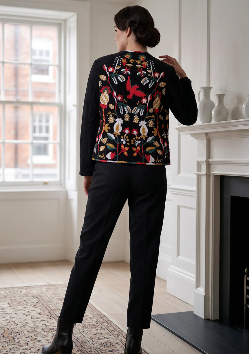 ibBan Luxury Leather Sleeve Embroidered Winter Jacket - Sanya Jacket