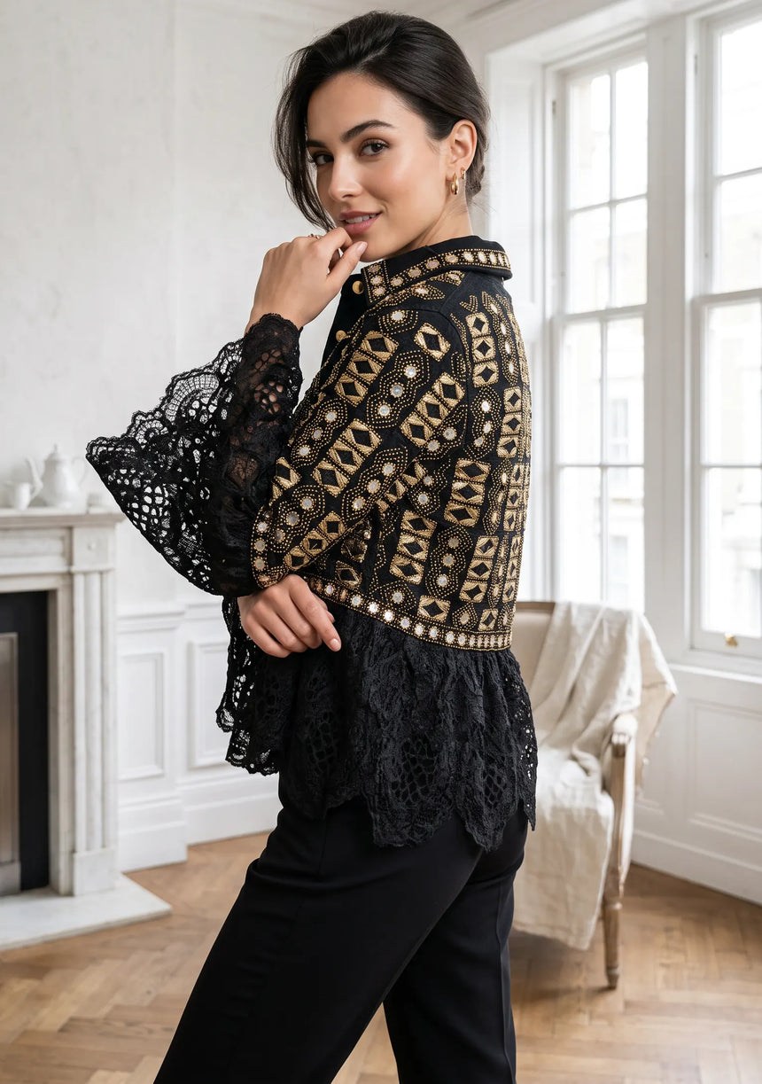 ibBan Luxury Women's Hand Embroidered Winter Lace Jacket - Isobel Jacket