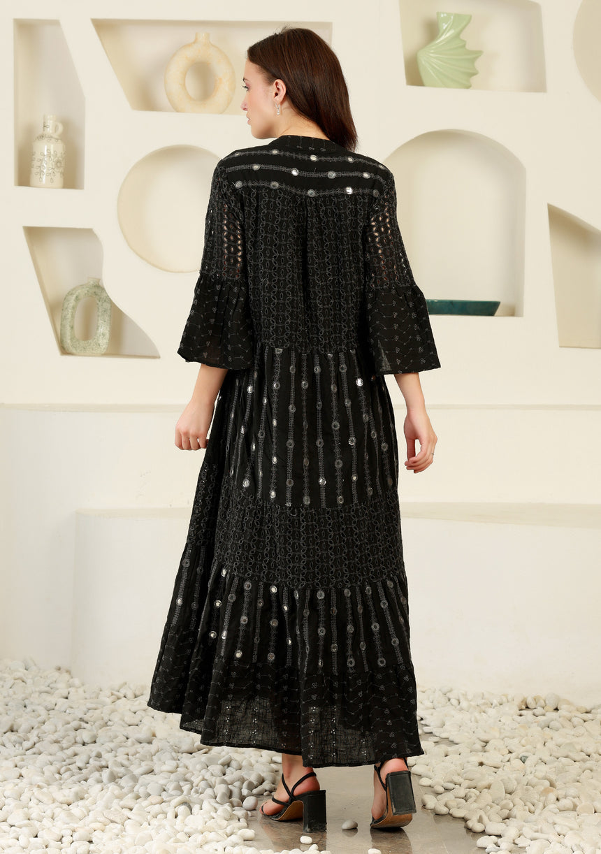 ibBan cotton schiffli fabric Long Tunic Dress for Women -Safiya