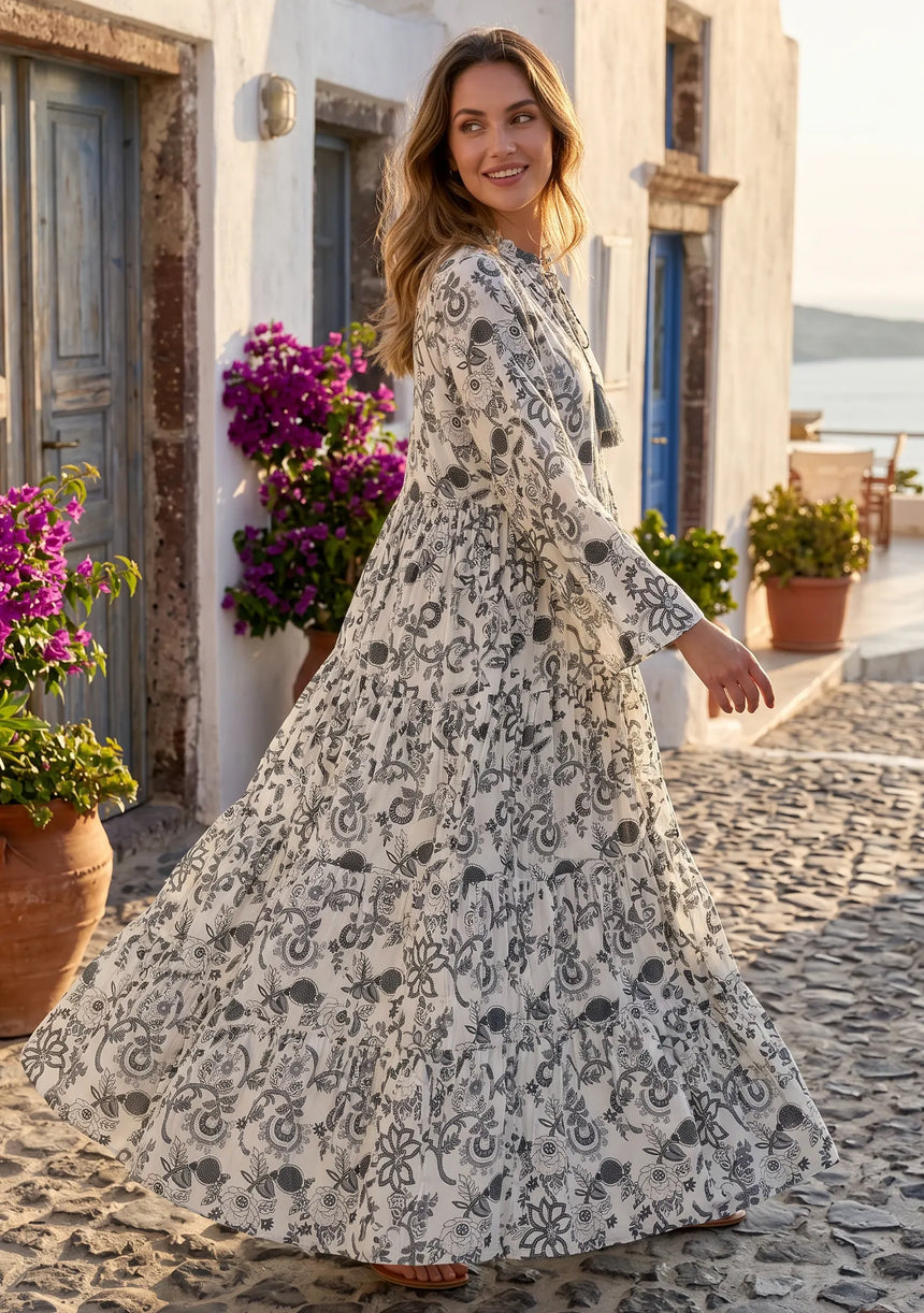 Women's Printed Cotton Floral Long Dress | ibBan Europe - Esra Long Dress