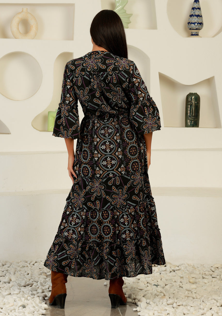 ibBan Cotton Schiffli Embroidered Long Tunic Dress - Brsa