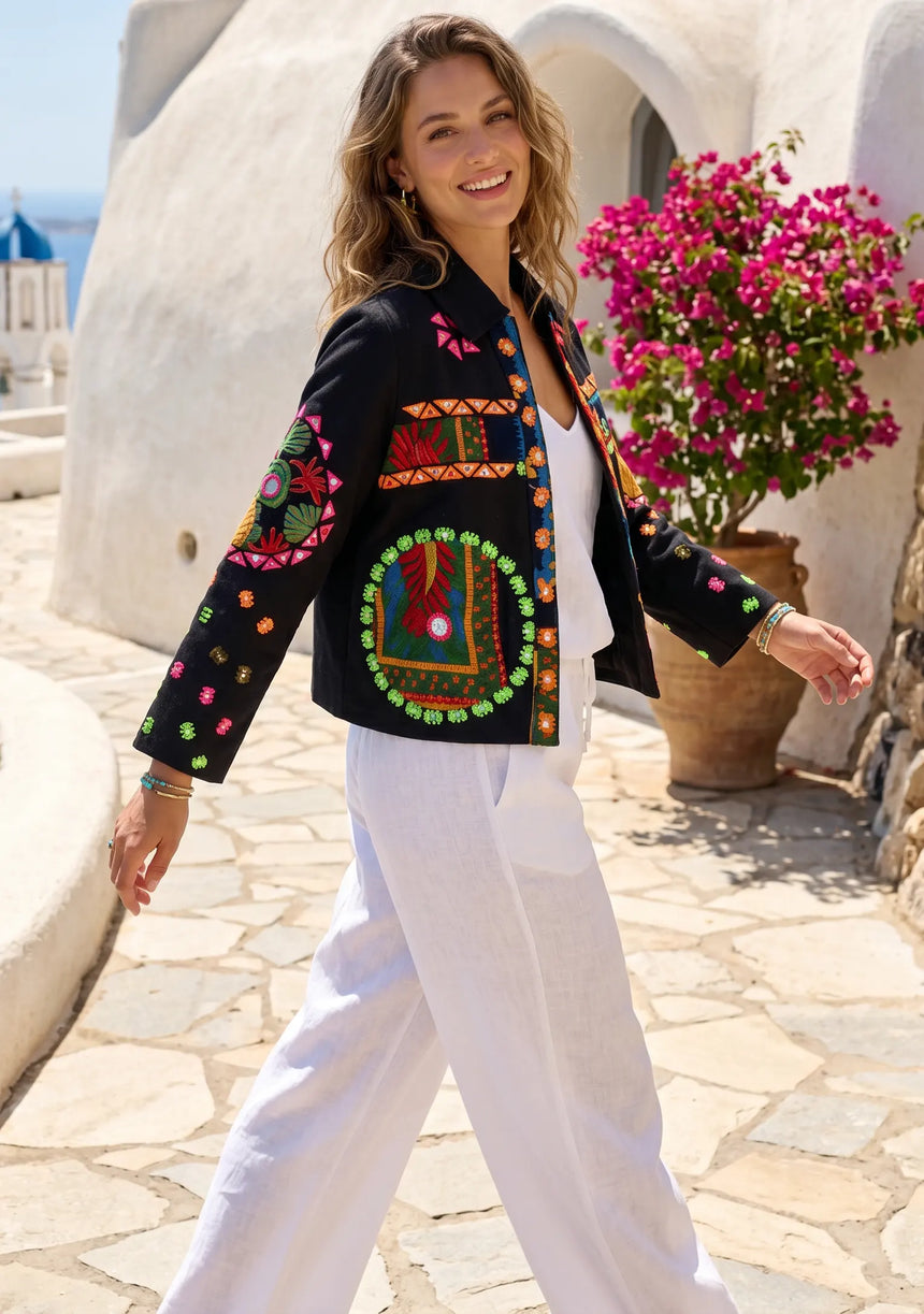 Designer Embroidered Cotton Canvas Jacket for Women | ibBan Collection - Ania