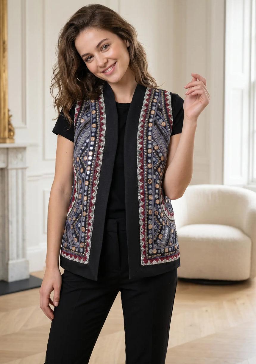 ibBan Luxury Hand Embroidered Winter Gilet | Women's Designer Layering Vest - Orla