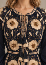 ibBan Floral Embroidered Cotton Long Dress - Johri