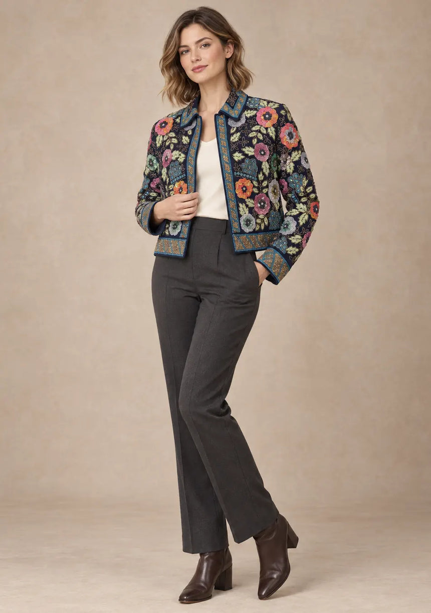 ibBan Women's Luxury Hand Embroidered Winter Jacket -Rio