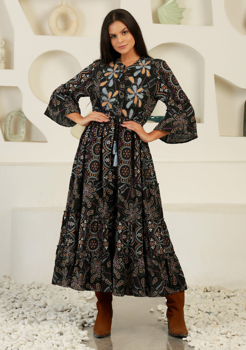 ibBan Cotton Schiffli Embroidered Long Tunic Dress - Brsa