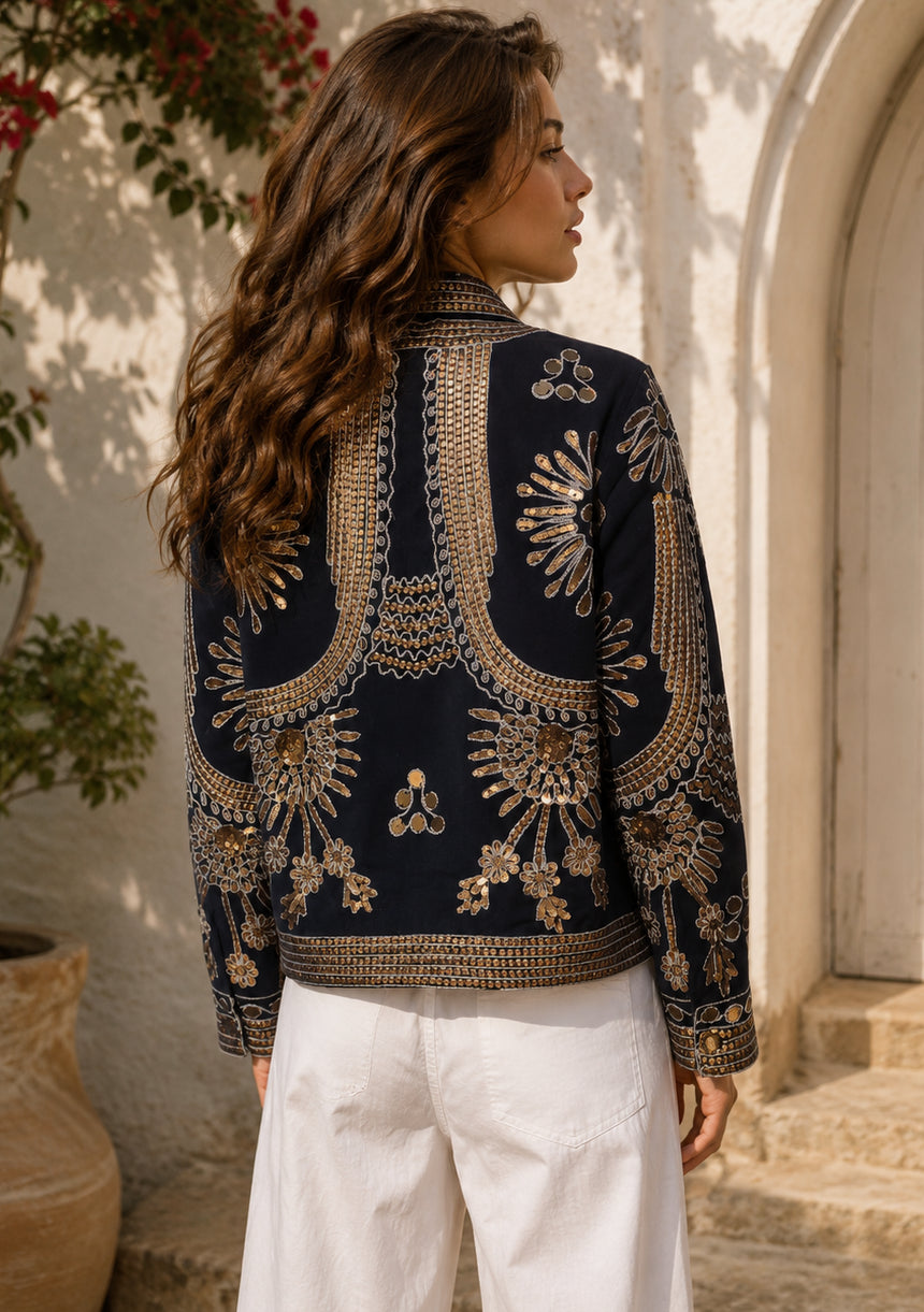 Women's Artisan Hand Embroidery Canvas Jacket - Yara