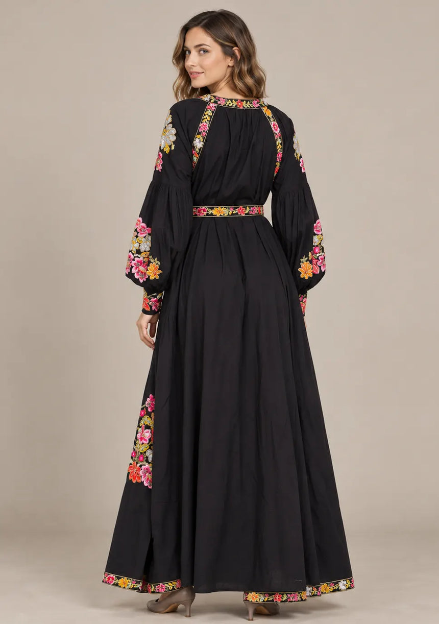 ibBan Floral Cotton Long Dress wint Hand Embroidery - Zayra
