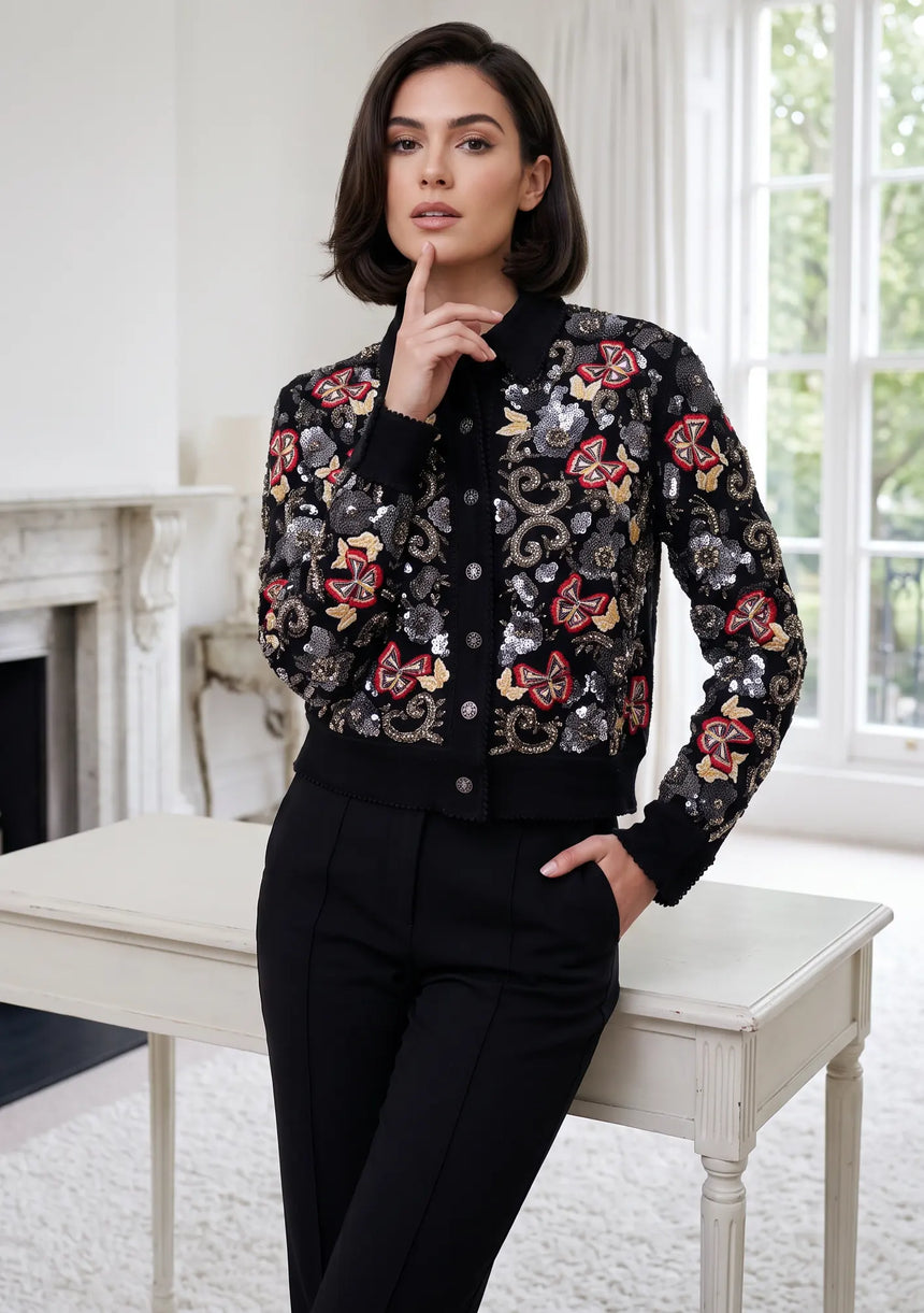 ibBan Black Hand Embroidered Women's Jacket - Rocky Jacket