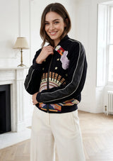 ibBan Luxury Hand Embroidered Split Leather Sleeve Bomber Collar Jacket - Broklyn