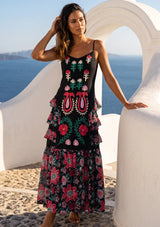 ibBan Embroidered Cotton Strap Maxi Dress with Floral Print - Huwa