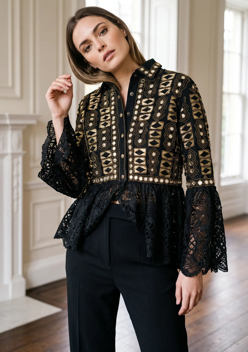 ibBan Luxury Women's Hand Embroidered Winter Lace Jacket - Isobel Jacket