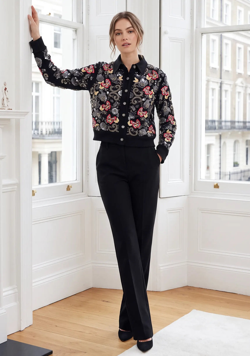 ibBan Black Hand Embroidered Women's Jacket - Rocky Jacket