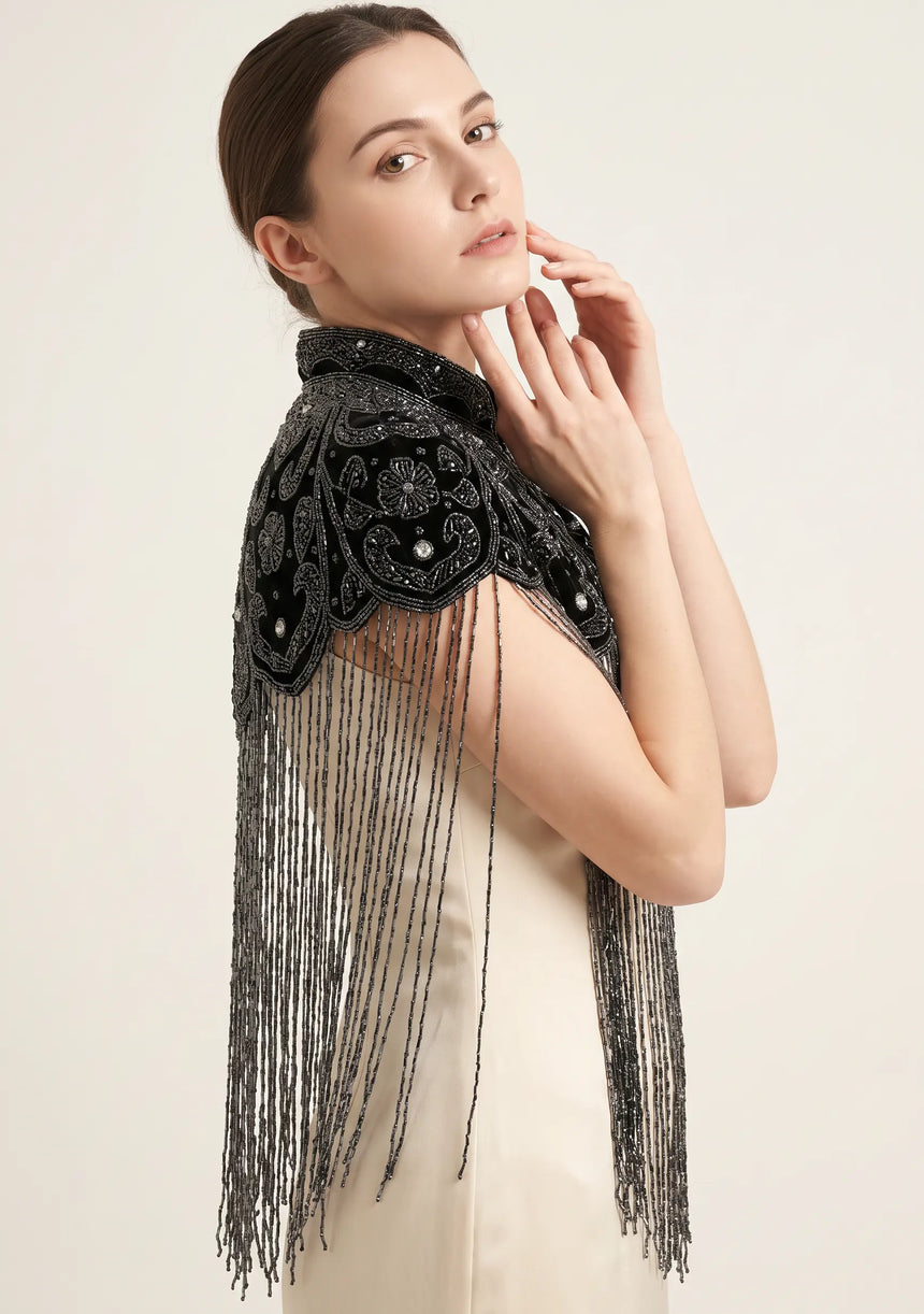 ibBan Women's Hand Embroidered Beaded Evening Cape - Zera