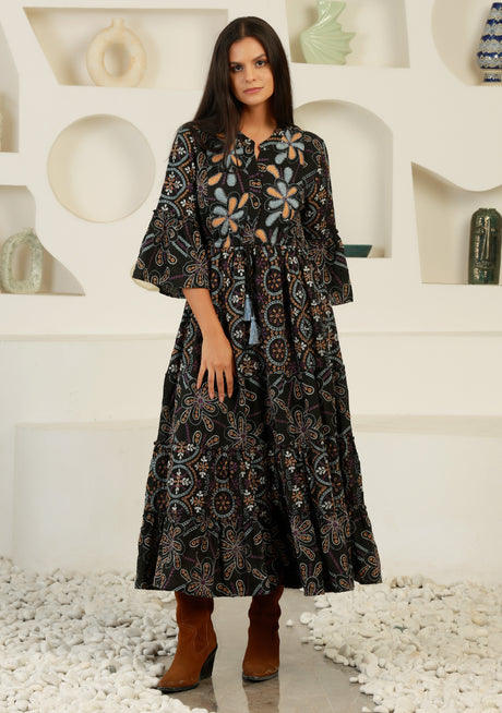 ibBan Cotton Schiffli Embroidered Long Tunic Dress - Brsa