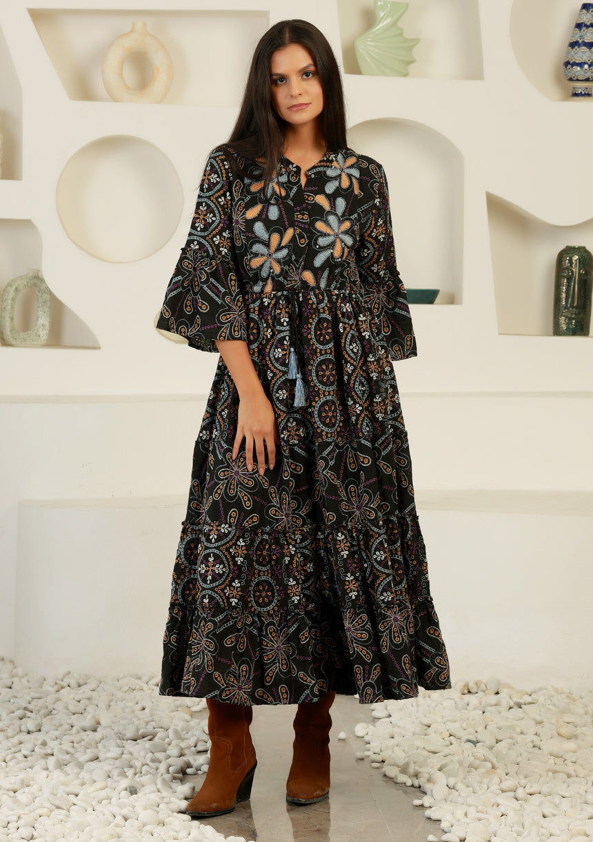 ibBan Cotton Schiffli Embroidered Long Tunic Dress - Brsa
