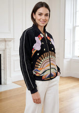 ibBan Luxury Hand Embroidered Split Leather Sleeve Bomber Collar Jacket - Broklyn