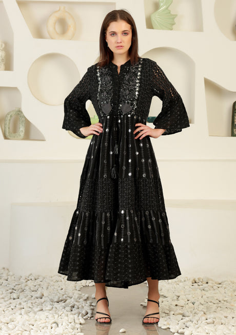 ibBan cotton schiffli fabric Long Tunic Dress for Women -Safiya